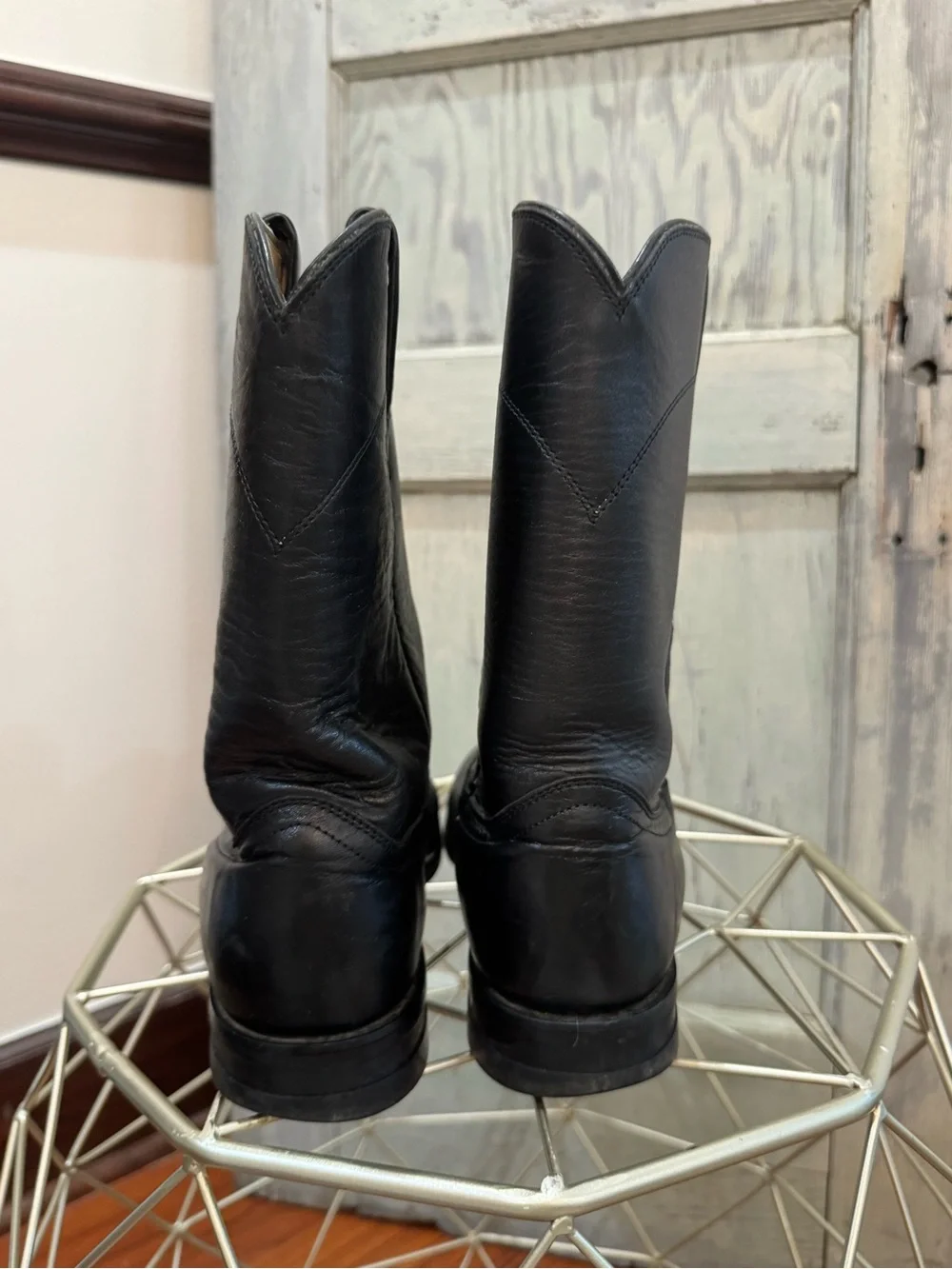 Justin black leather roper boots, cowboy size 9